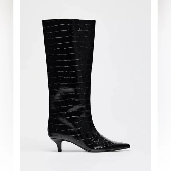 Zara Mock Croc Kitten Heel Boot - Picture 1 of 6